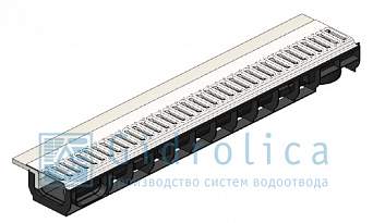 Комплект Gidrolica Sport: лоток водоотводный ЛВ-10.14,5.08 пластиковый с решеткой РВ-10.14,2.100 стальной оцинкованной, кл.А15